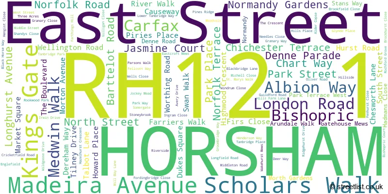 A word cloud for the RH12 1 postcode